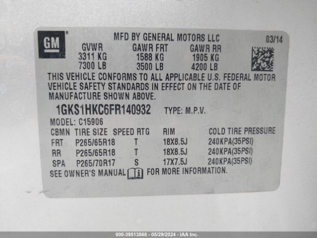 Photo 8 VIN: 1GKS1HKC6FR140932 - GMC YUKON XL 