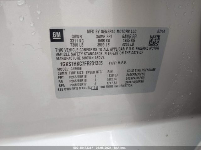 Photo 8 VIN: 1GKS1HKC7FR231305 - GMC YUKON XL 1500 