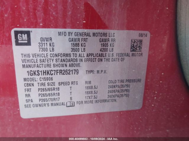 Photo 8 VIN: 1GKS1HKC7FR262179 - GMC YUKON XL 