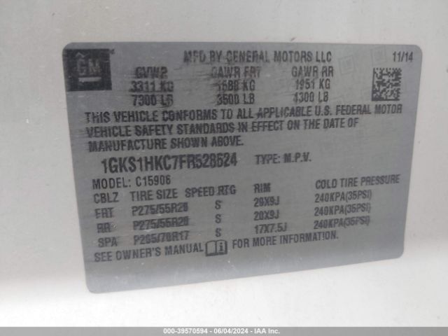 Photo 8 VIN: 1GKS1HKC7FR528624 - GMC YUKON XL 