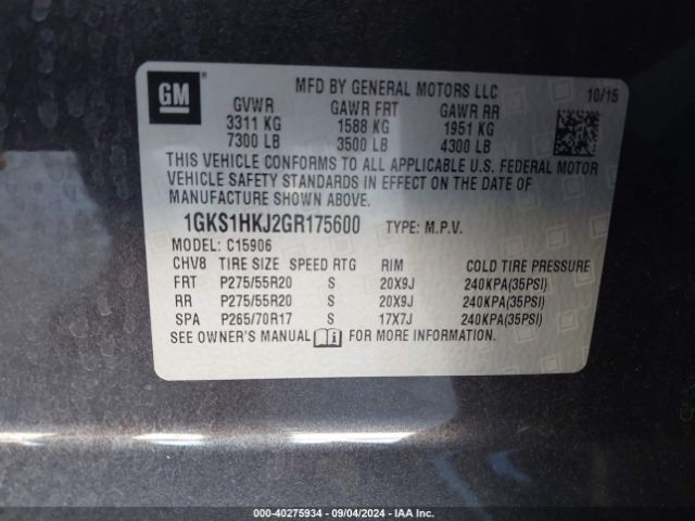 Photo 8 VIN: 1GKS1HKJ2GR175600 - GMC YUKON XL 