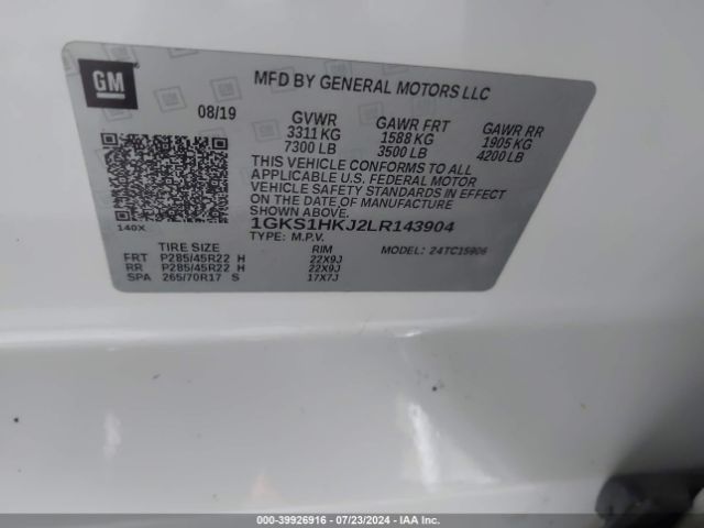 Photo 8 VIN: 1GKS1HKJ2LR143904 - GMC YUKON XL 