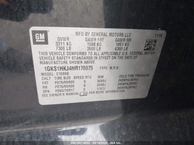 Photo 8 VIN: 1GKS1HKJ4HR176975 - GMC YUKON XL 