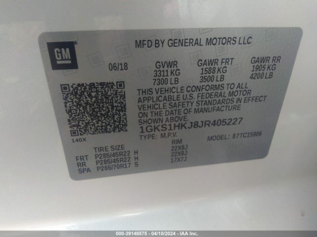 Photo 8 VIN: 1GKS1HKJ8JR405227 - GMC YUKON XL 