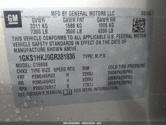 Photo 8 VIN: 1GKS1HKJ9GR381836 - GMC YUKON XL 