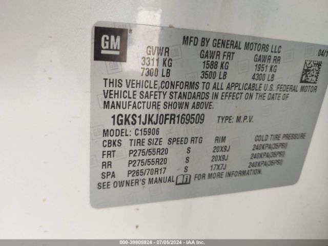 Photo 8 VIN: 1GKS1JKJ0FR169509 - GMC YUKON XL 1500 