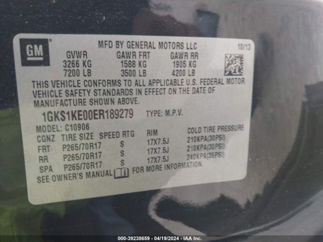 Photo 8 VIN: 1GKS1KE00ER189279 - GMC YUKON XL 1500 