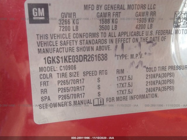 Photo 8 VIN: 1GKS1KE03DR261638 - GMC YUKON XL 