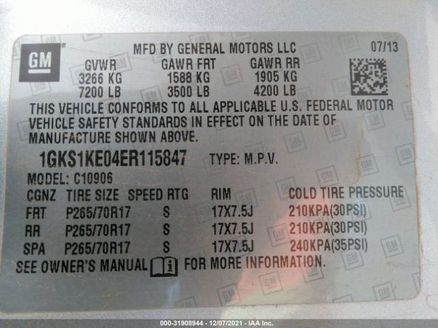 Photo 8 VIN: 1GKS1KE04ER115847 - GMC YUKON XL 