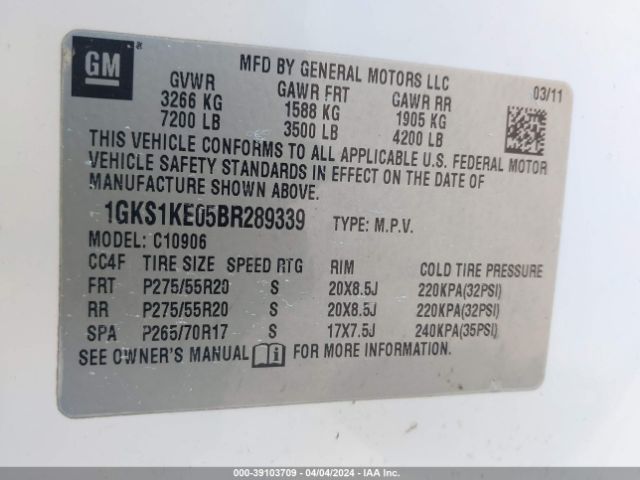 Photo 8 VIN: 1GKS1KE05BR289339 - GMC YUKON XL 