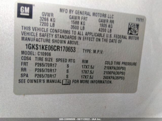 Photo 8 VIN: 1GKS1KE06CR170653 - GMC YUKON XL 