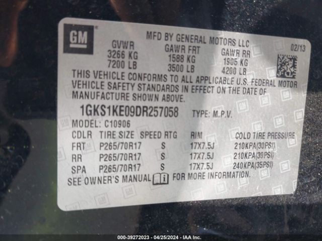 Photo 8 VIN: 1GKS1KE09DR257058 - GMC YUKON XL 1500 