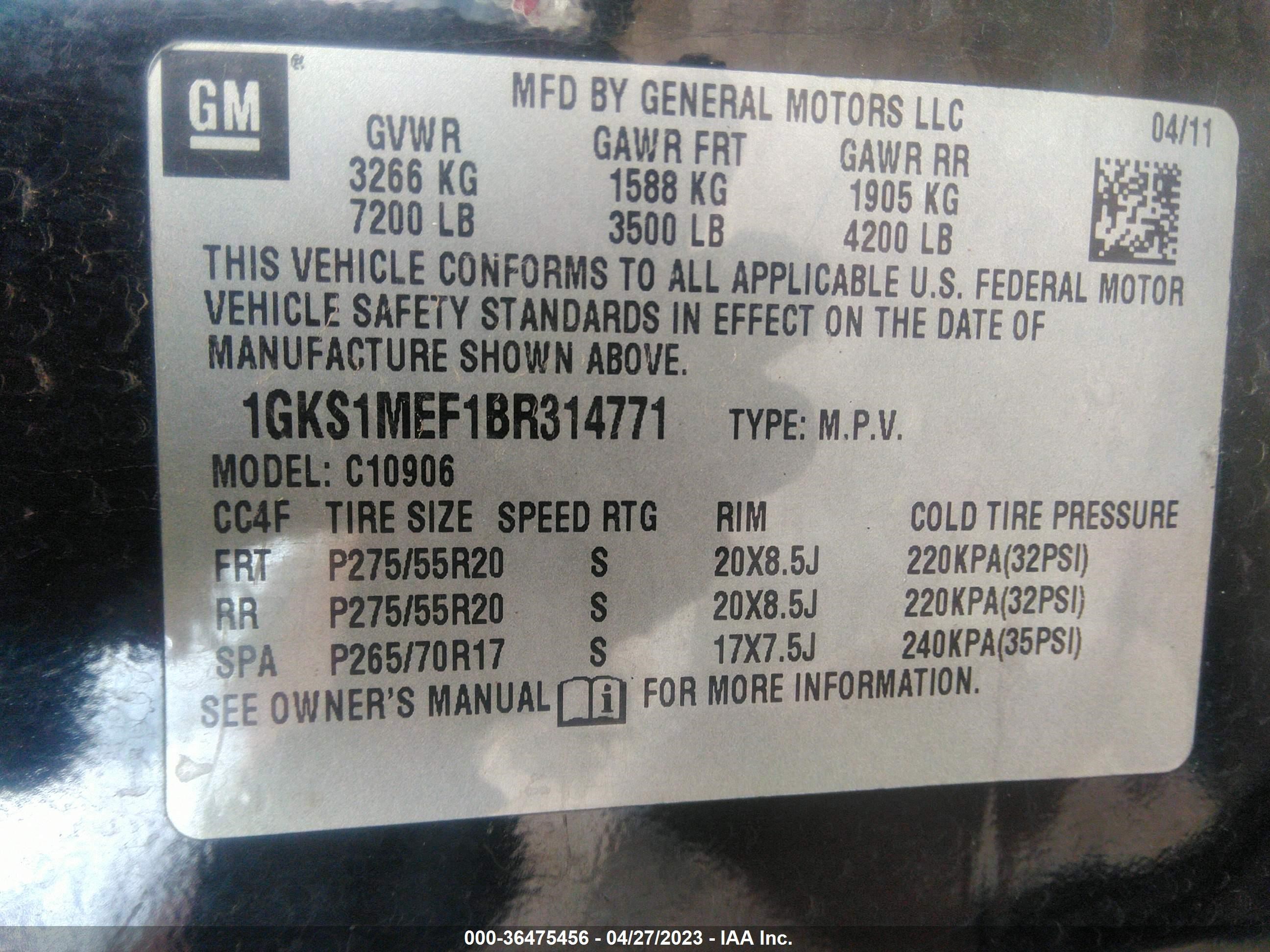 Photo 8 VIN: 1GKS1MEF1BR314771 - GMC YUKON 