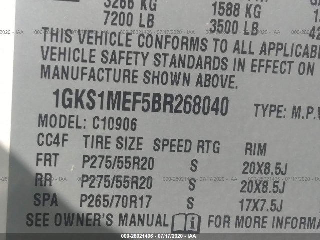 Photo 8 VIN: 1GKS1MEF5BR268040 - GMC YUKON XL 