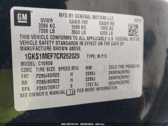 Photo 8 VIN: 1GKS1MEF7CR262029 - GMC YUKON XL 1500 