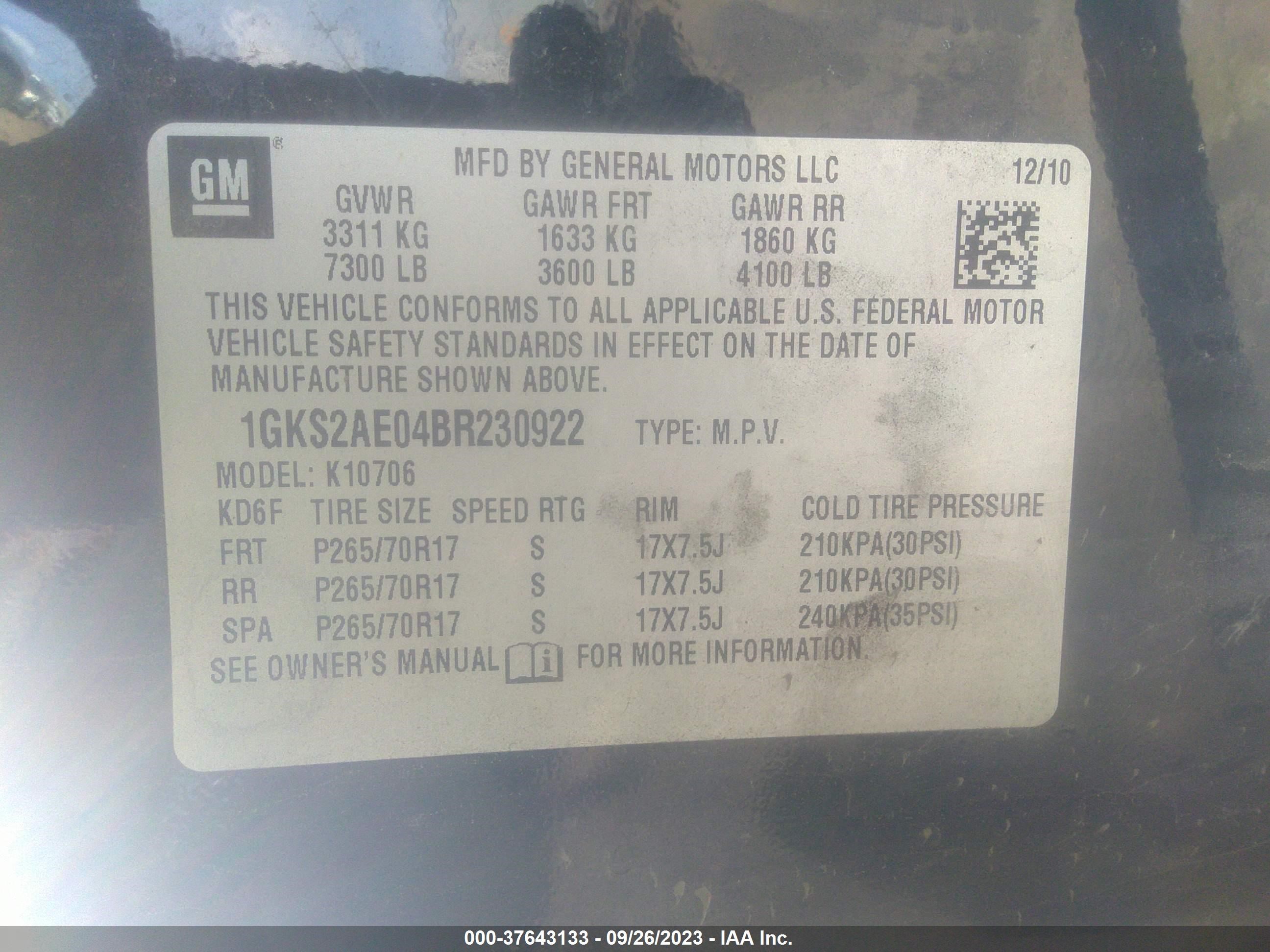 Photo 8 VIN: 1GKS2AE04BR230922 - GMC YUKON 