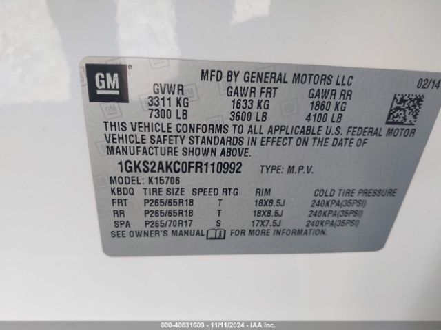 Photo 8 VIN: 1GKS2AKC0FR110992 - GMC YUKON 