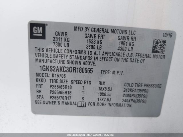 Photo 8 VIN: 1GKS2AKC3GR180665 - GMC YUKON 