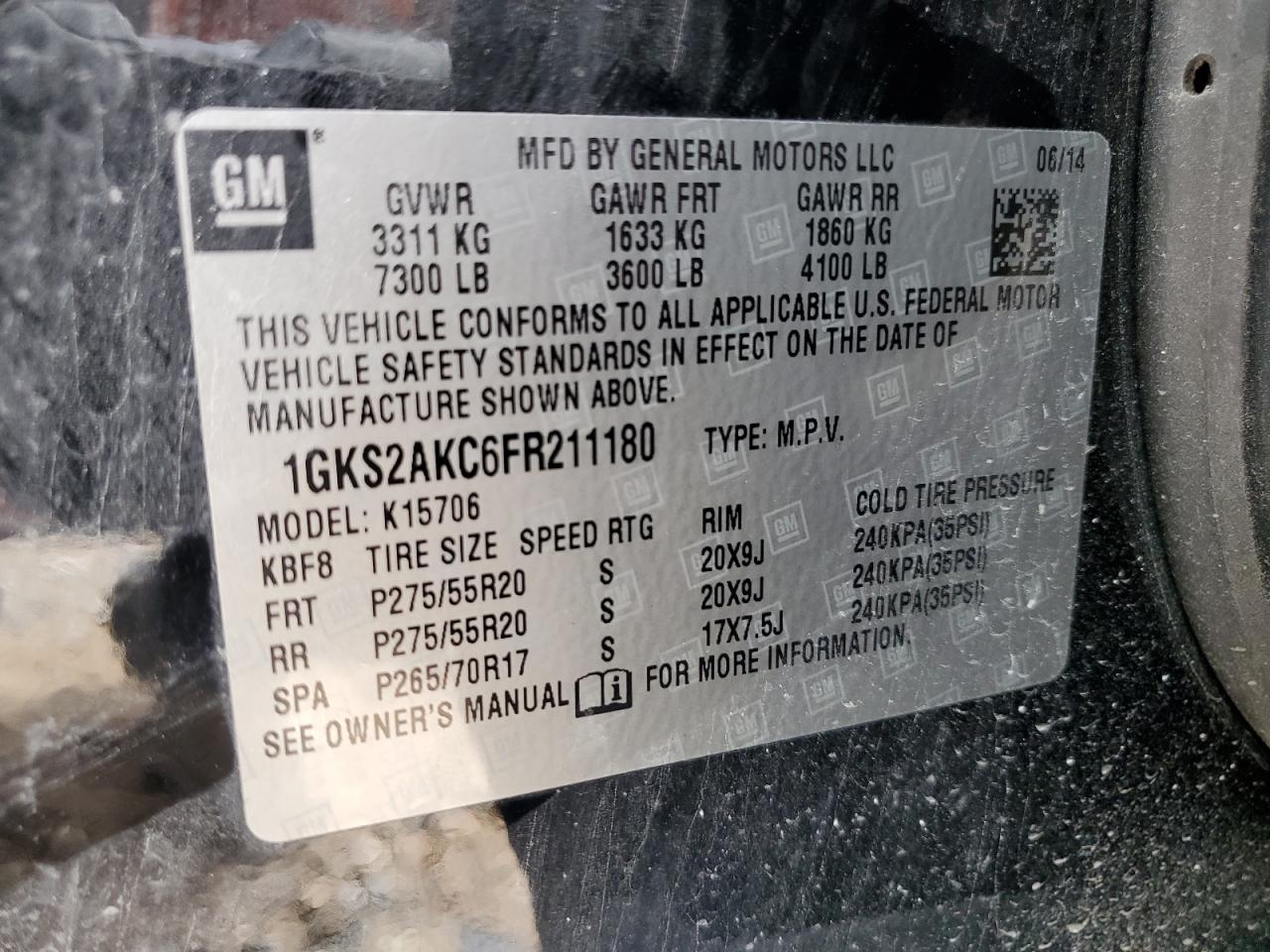 Photo 13 VIN: 1GKS2AKC6FR211180 - GMC YUKON 