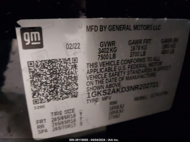 Photo 8 VIN: 1GKS2AKD3NR202721 - GMC YUKON 