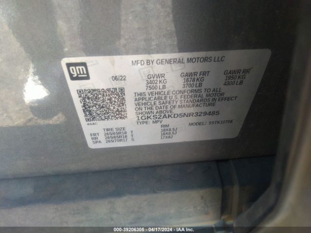 Photo 8 VIN: 1GKS2AKD5NR329485 - GMC YUKON 