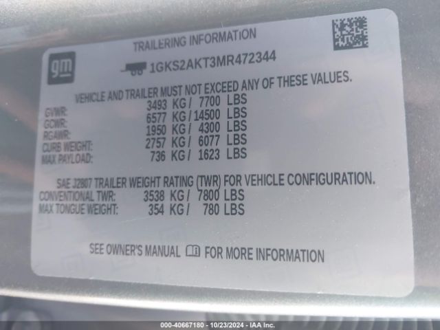 Photo 8 VIN: 1GKS2AKT3MR472344 - GMC YUKON 