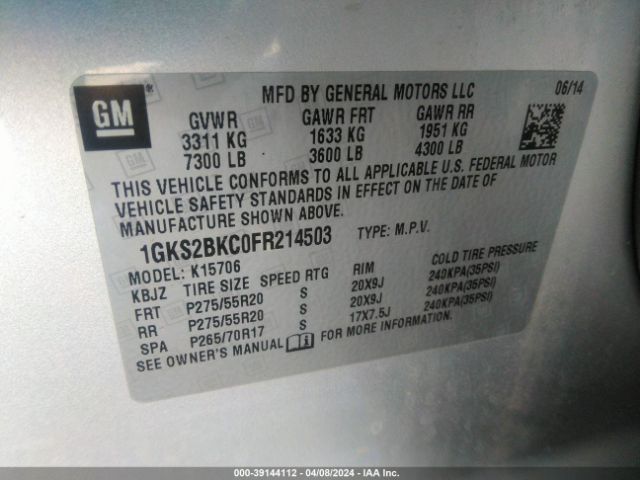 Photo 8 VIN: 1GKS2BKC0FR214503 - GMC YUKON 