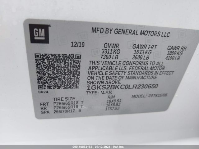 Photo 8 VIN: 1GKS2BKC0LR230650 - GMC YUKON 