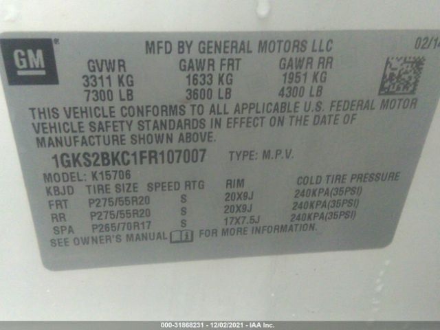 Photo 8 VIN: 1GKS2BKC1FR107007 - GMC YUKON 