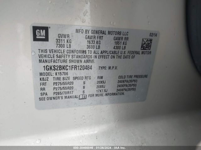 Photo 8 VIN: 1GKS2BKC1FR120484 - GMC YUKON 