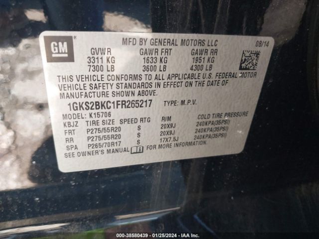 Photo 8 VIN: 1GKS2BKC1FR265217 - GMC YUKON 