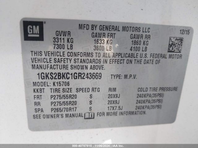 Photo 8 VIN: 1GKS2BKC1GR243669 - GMC YUKON 