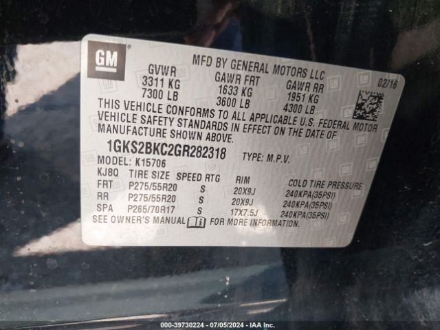 Photo 8 VIN: 1GKS2BKC2GR282318 - GMC YUKON 