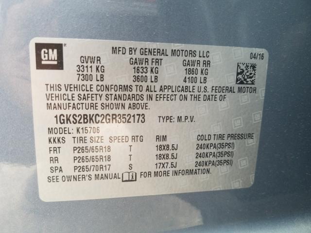 Photo 9 VIN: 1GKS2BKC2GR352173 - GMC YUKON SLT 