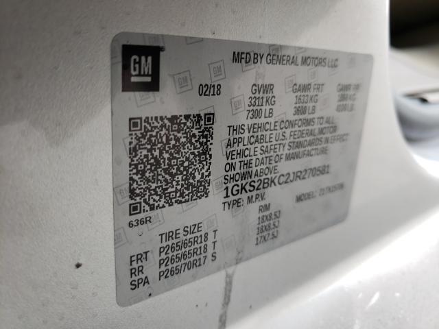 Photo 9 VIN: 1GKS2BKC2JR270581 - GMC YUKON SLT 