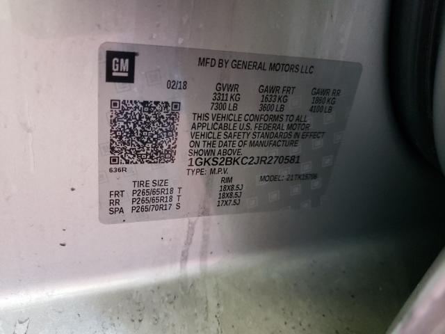 Photo 9 VIN: 1GKS2BKC2JR270581 - GMC YUKON SLT 