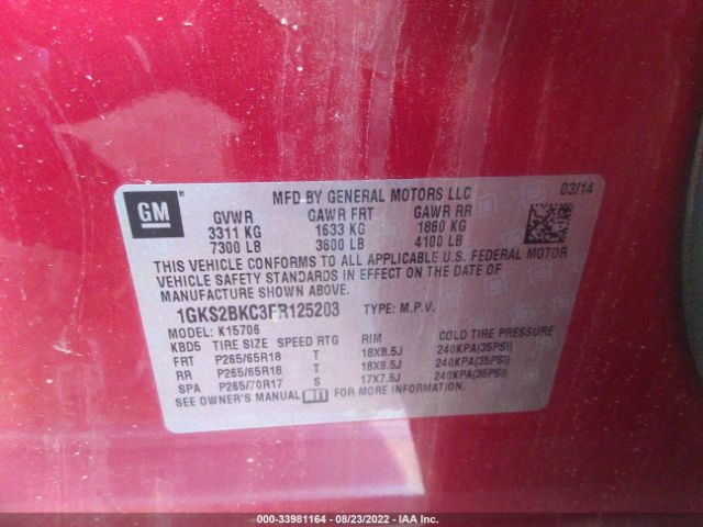 Photo 8 VIN: 1GKS2BKC3FR125203 - GMC YUKON 