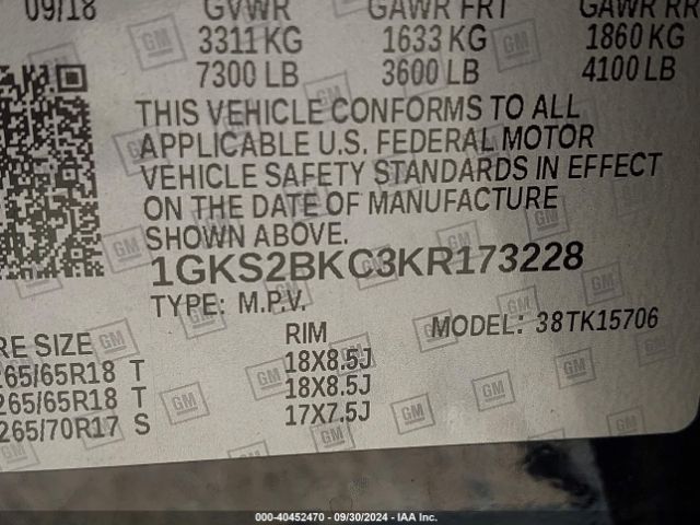 Photo 8 VIN: 1GKS2BKC3KR173228 - GMC YUKON 