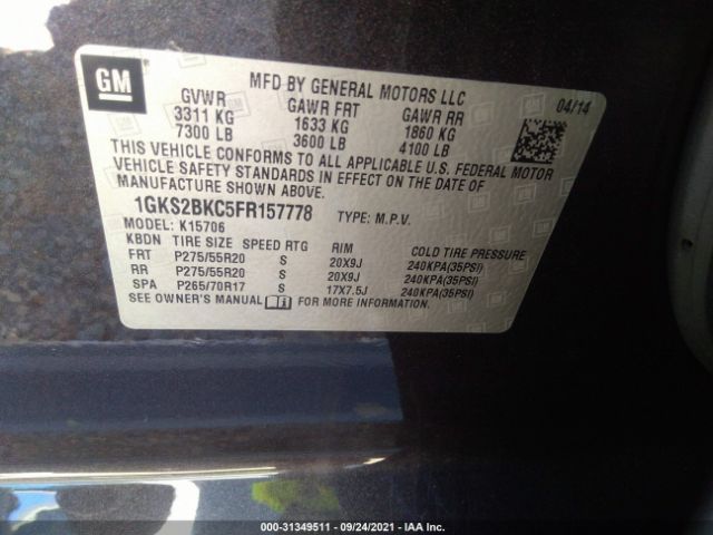 Photo 8 VIN: 1GKS2BKC5FR157778 - GMC YUKON 