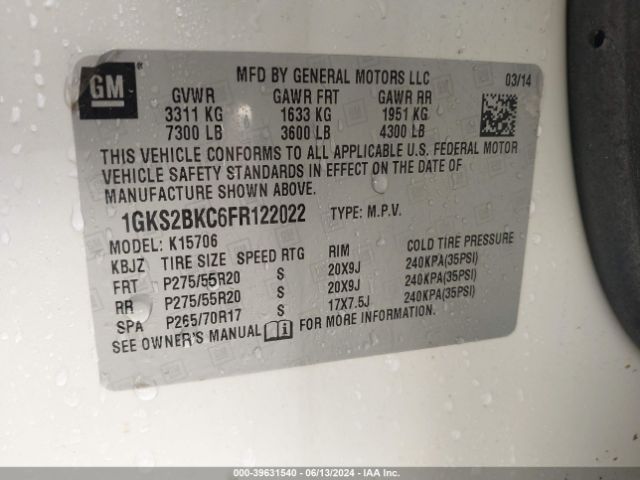 Photo 8 VIN: 1GKS2BKC6FR122022 - GMC YUKON 