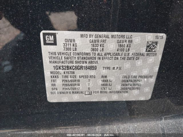 Photo 8 VIN: 1GKS2BKC6GR184859 - GMC YUKON 