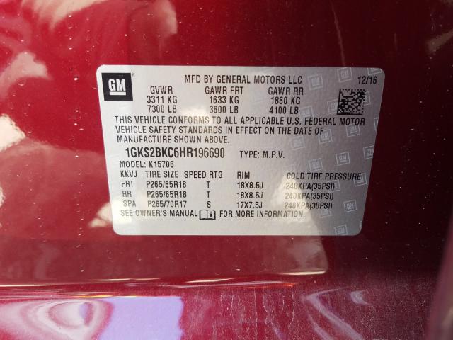 Photo 9 VIN: 1GKS2BKC6HR196690 - GMC YUKON SLT 