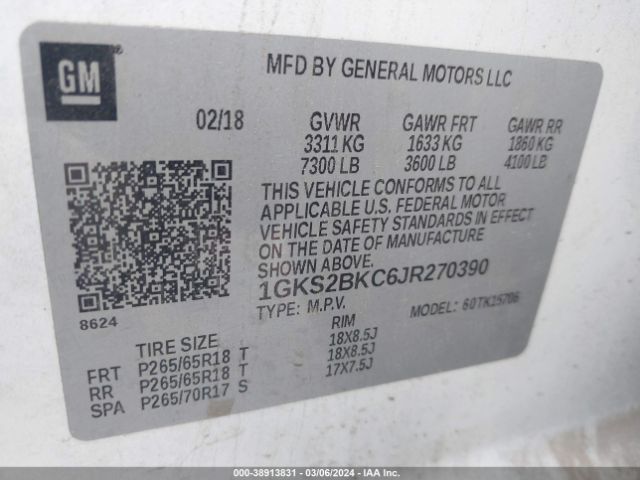 Photo 8 VIN: 1GKS2BKC6JR270390 - GMC YUKON 