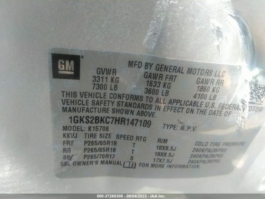 Photo 8 VIN: 1GKS2BKC7HR147109 - GMC YUKON 