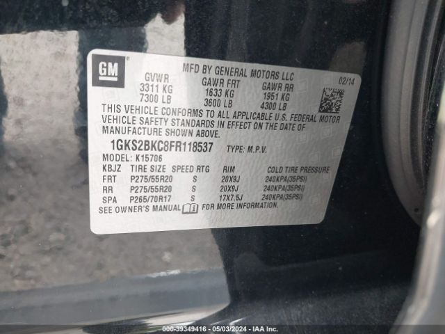 Photo 8 VIN: 1GKS2BKC8FR118537 - GMC YUKON 