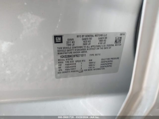 Photo 8 VIN: 1GKS2BKC9FR271511 - GMC YUKON 