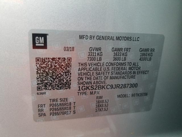 Photo 9 VIN: 1GKS2BKC9JR287300 - GMC YUKON 