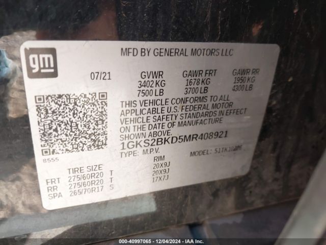 Photo 8 VIN: 1GKS2BKD5MR408921 - GMC YUKON 