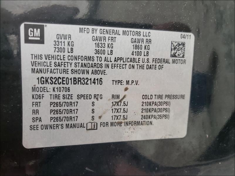 Photo 9 VIN: 1GKS2CE01BR321416 - GMC YUKON SLT 