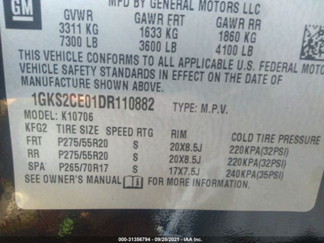 Photo 8 VIN: 1GKS2CE01DR110882 - GMC YUKON 